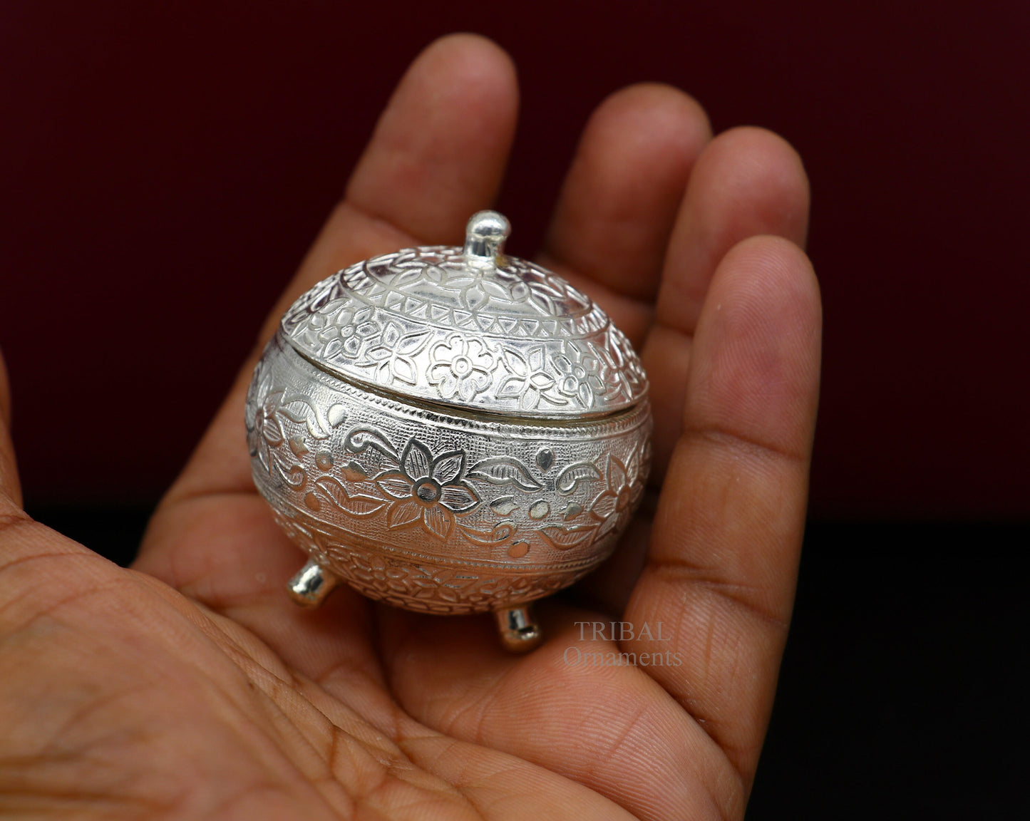925 Sterling silver handmade fabulous trinket box, solid kumkum box, casket box, sindoor box, enamel work birds gifting box stb350 - TRIBAL ORNAMENTS