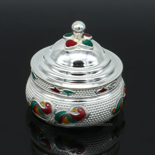 925 sterling silver unique antique design handmade brides eyes kajal box, surma box, kumkum sindur box, small trinket box article stb351 - TRIBAL ORNAMENTS