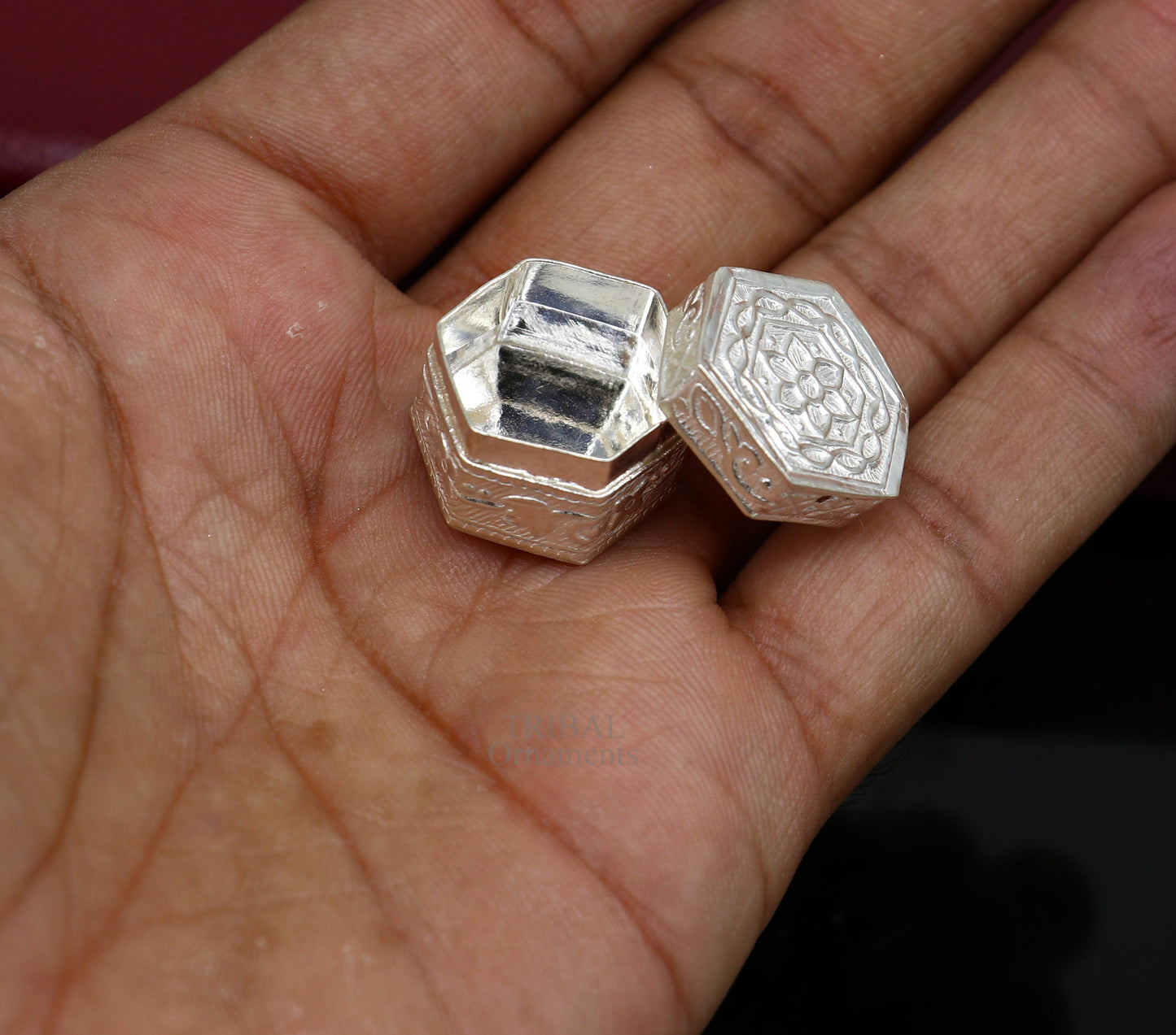 925 sterling silver trinket box, kajal box/casket box bridal square shape box collection, container box, eyeliner box gifting art stb352 - TRIBAL ORNAMENTS