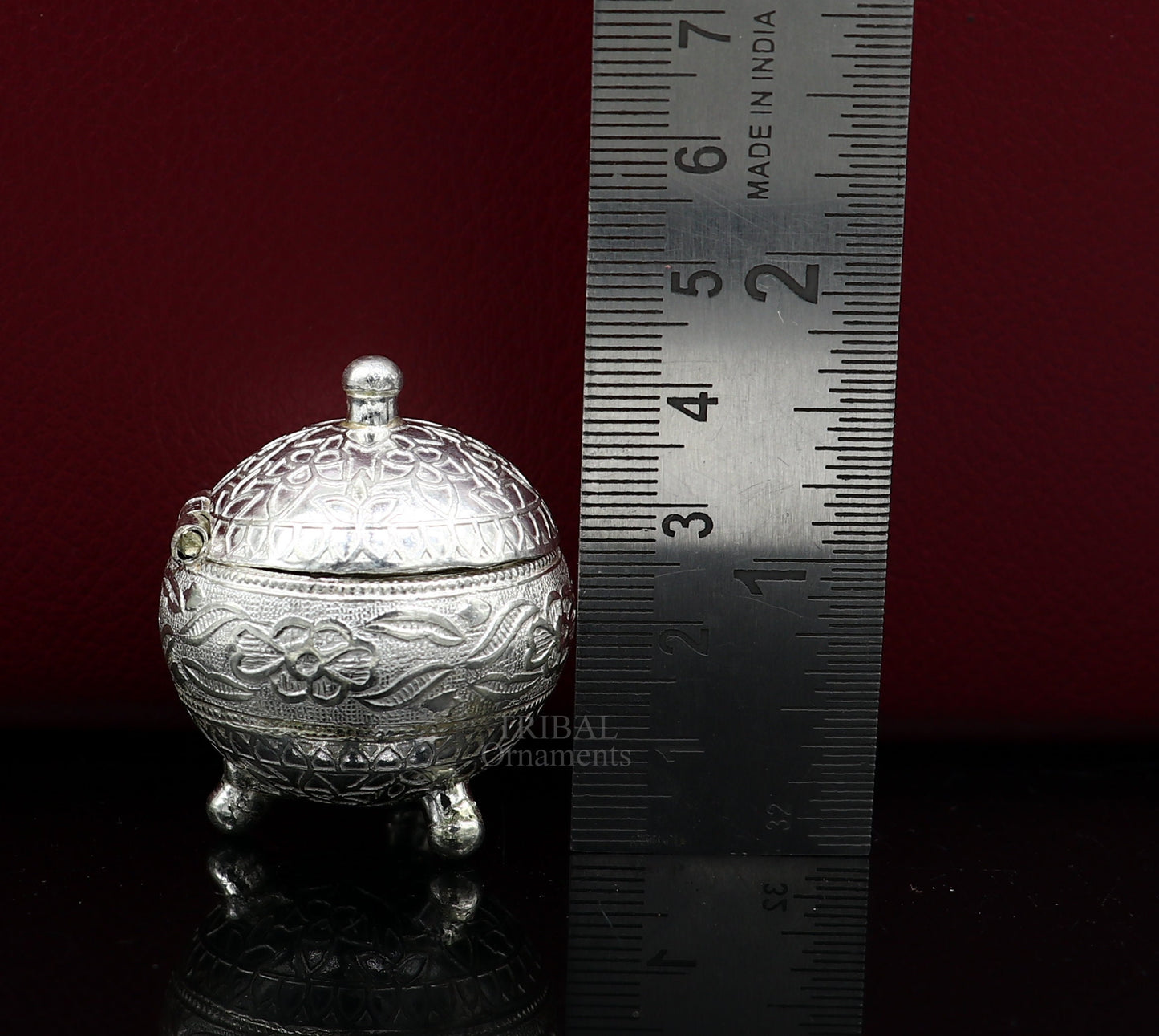 Exclusive 925 sterling silver unique antique design handmade brides eyes kajal box, kumkum sindur box, small trinket box article stb354 - TRIBAL ORNAMENTS