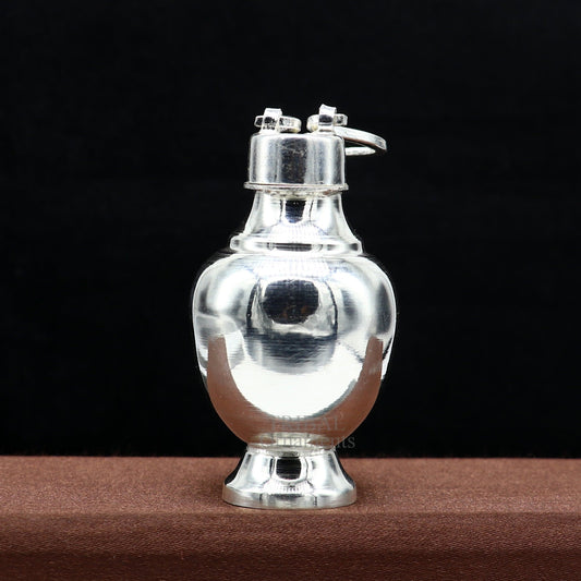 925 sterling silver handmade plain design holy divine Gangjali, Silver Gangajal pot, best silver water pot kalash puja utensils su715 - TRIBAL ORNAMENTS