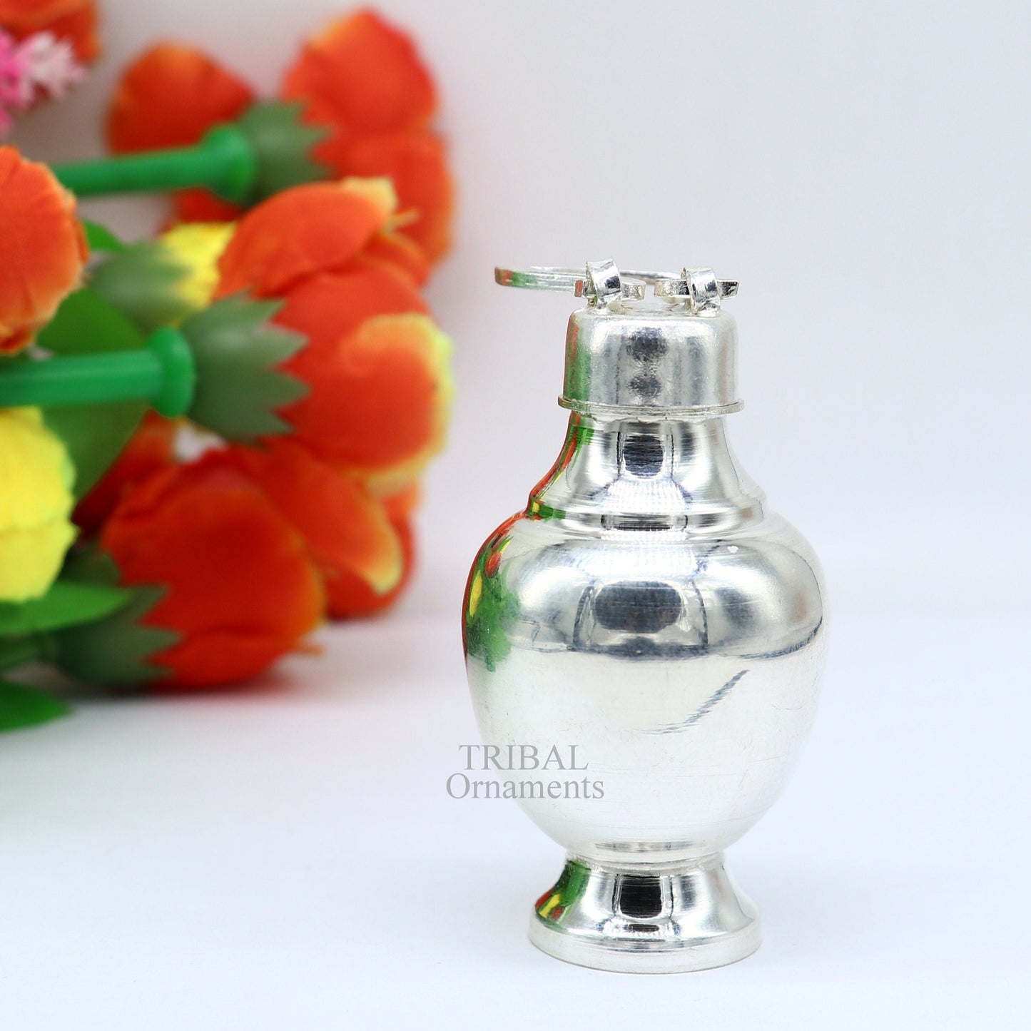 925 sterling silver handmade plain design holy divine Gangjali, Silver Gangajal pot, best silver water pot kalash puja utensils su715 - TRIBAL ORNAMENTS