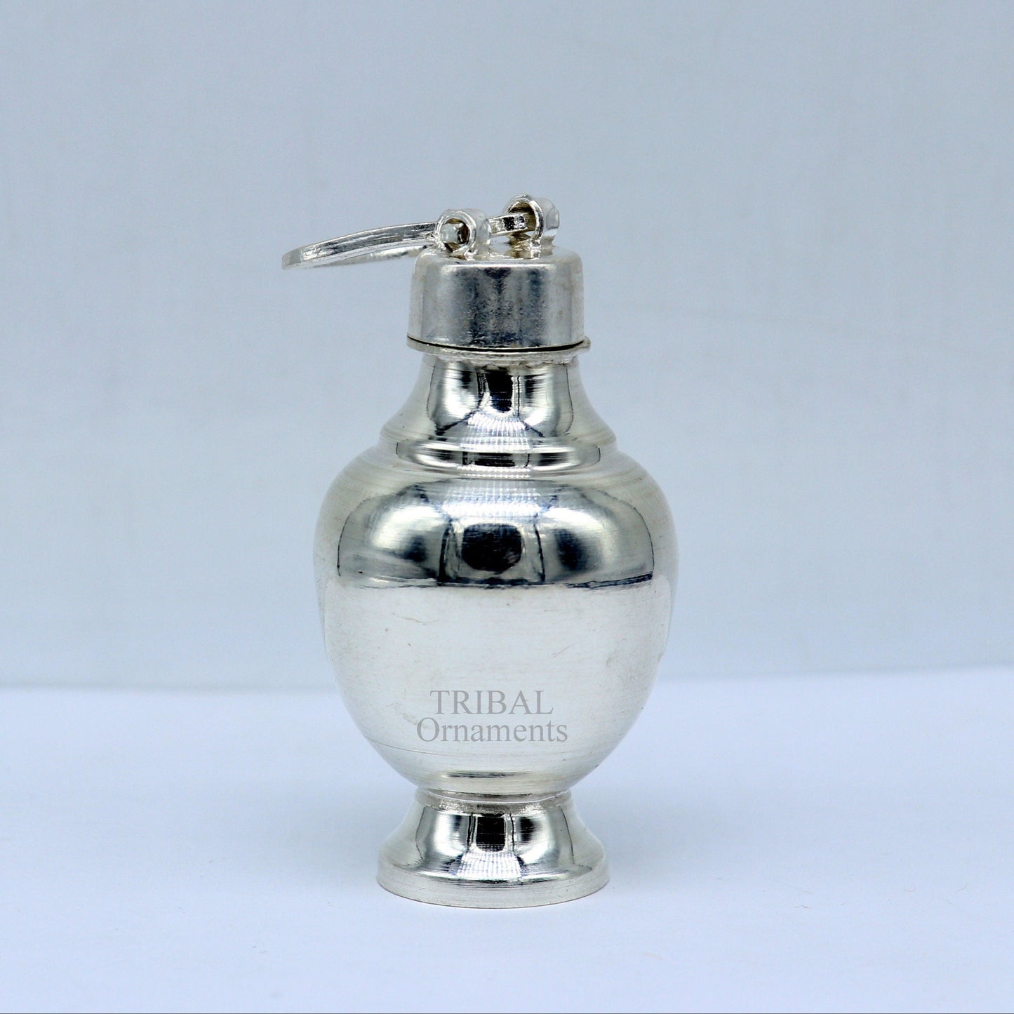 925 sterling silver handmade plain design holy divine Gangjali, Silver Gangajal pot, best silver water pot kalash puja utensils su715 - TRIBAL ORNAMENTS