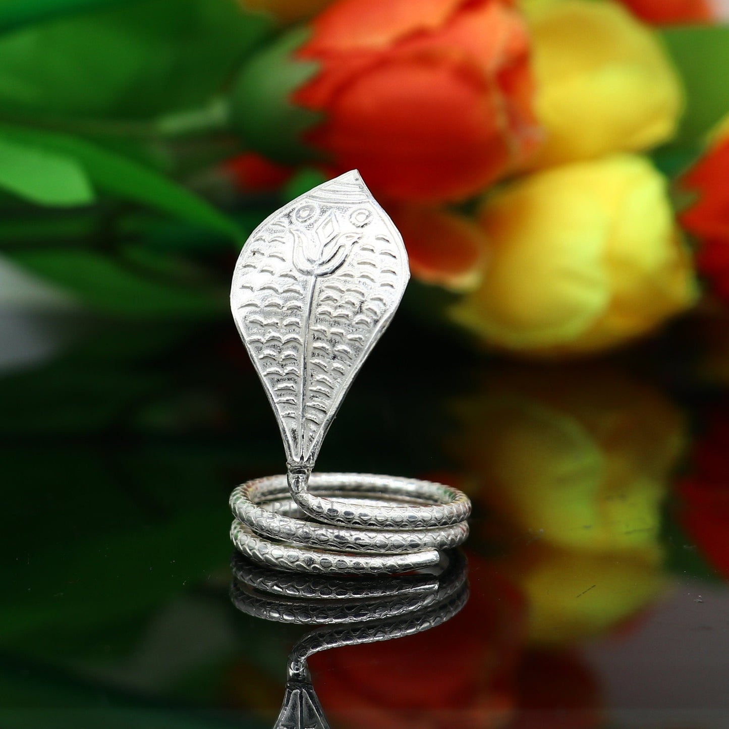 Divine Shiva Snake sterling silver handmade style mini snake or shiva snake for puja or worshipping, solid Diwali puja article su718 - TRIBAL ORNAMENTS