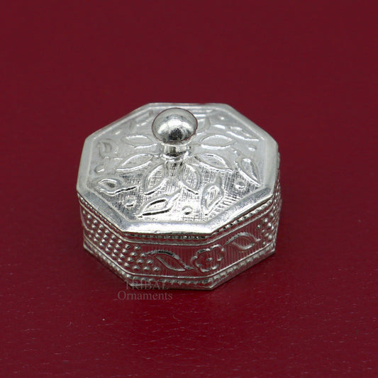 925 sterling silver trinket box, kajal box/casket box bridal polygon shape sindur box collection, container box, eyeliner box gifting stb358 - TRIBAL ORNAMENTS