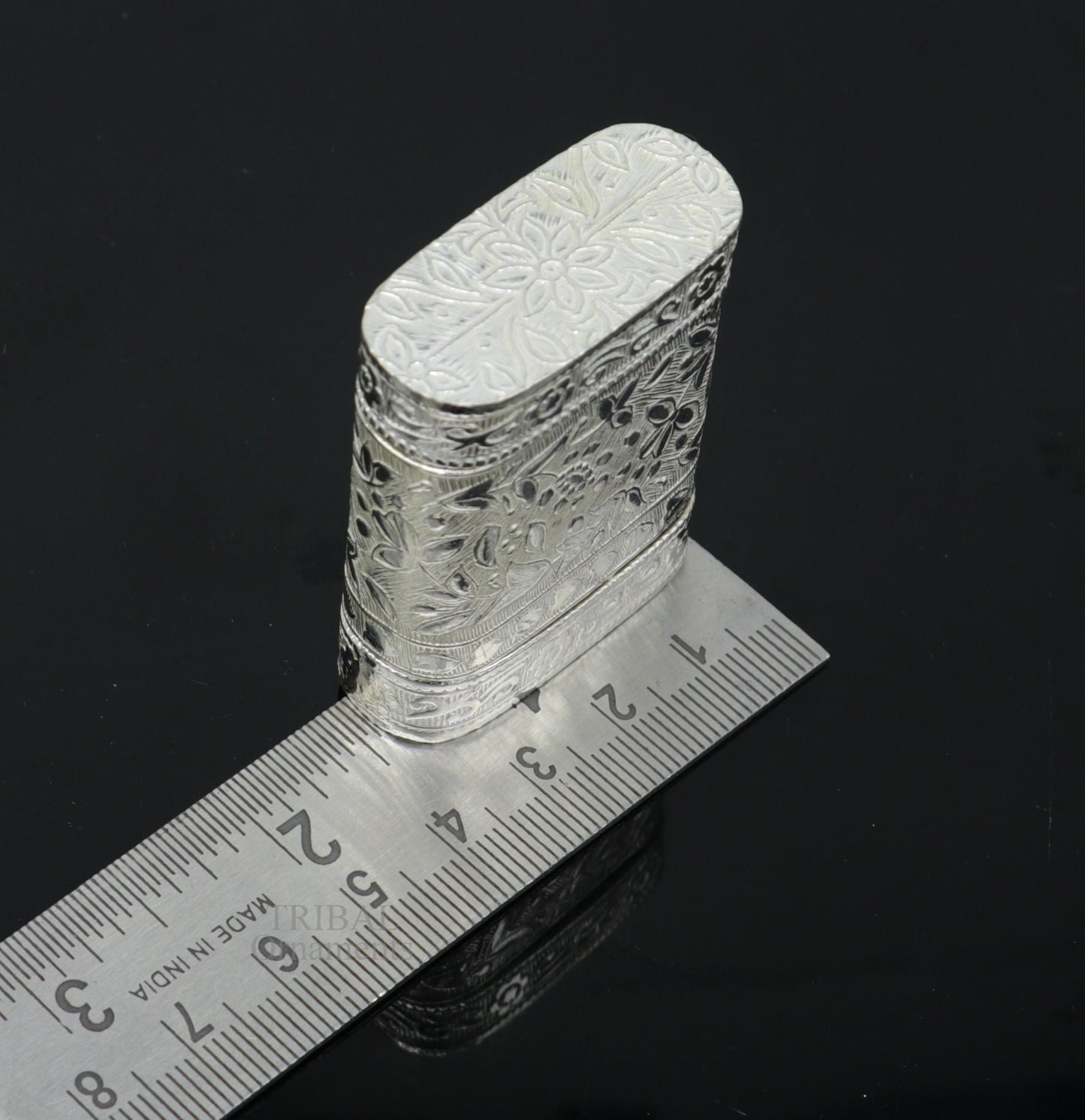 925 sterling silver handcrafted floral design 2 in1 trinket box, tobacco box, tobacco and chuna box, best gifting royal article stb360 - TRIBAL ORNAMENTS