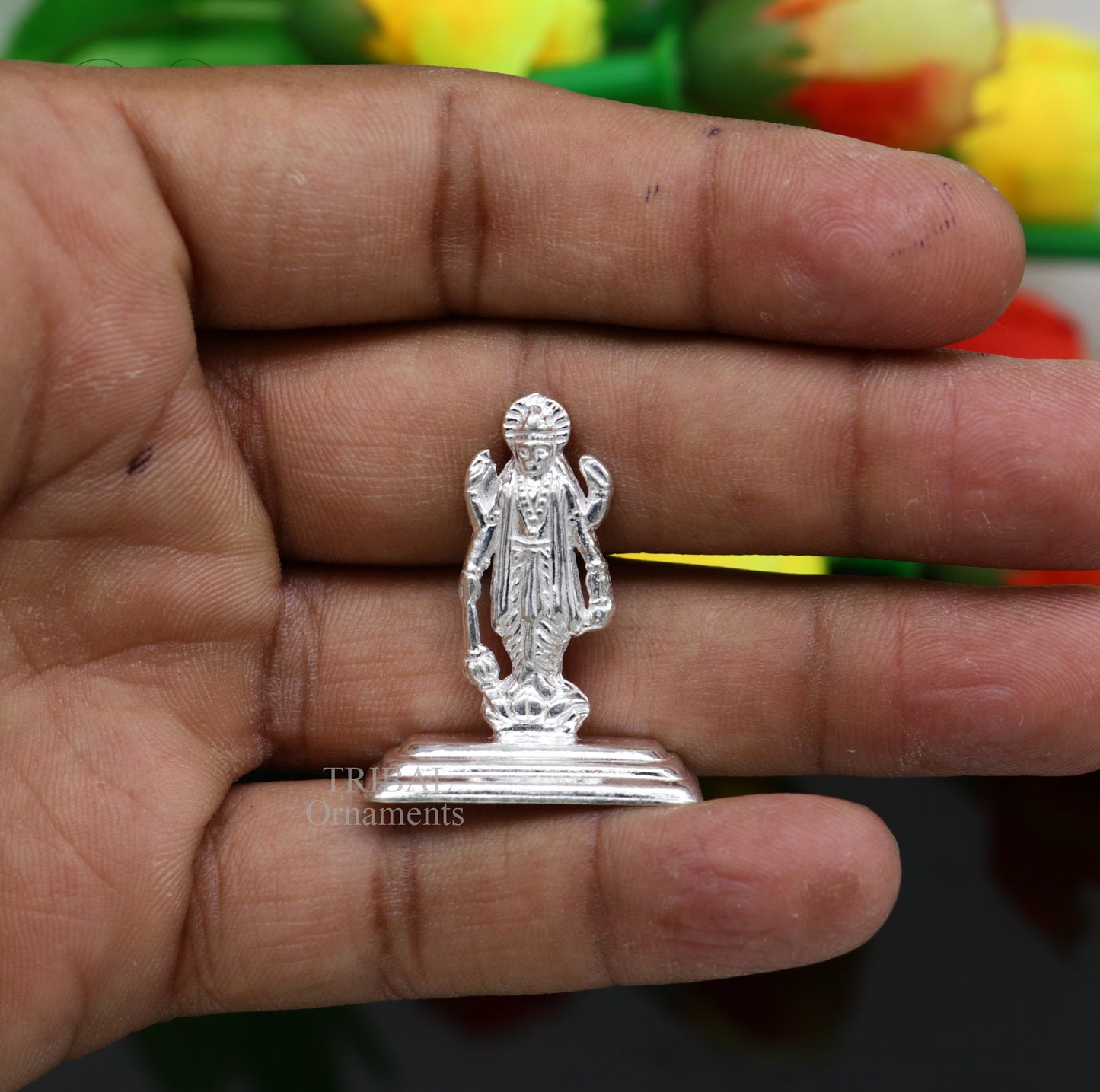 Divine sterling silver handmade Lord Vishnu Standing statue or Narayana figurine Murti , amazing Stunning puja worshipping figurine art492 - TRIBAL ORNAMENTS