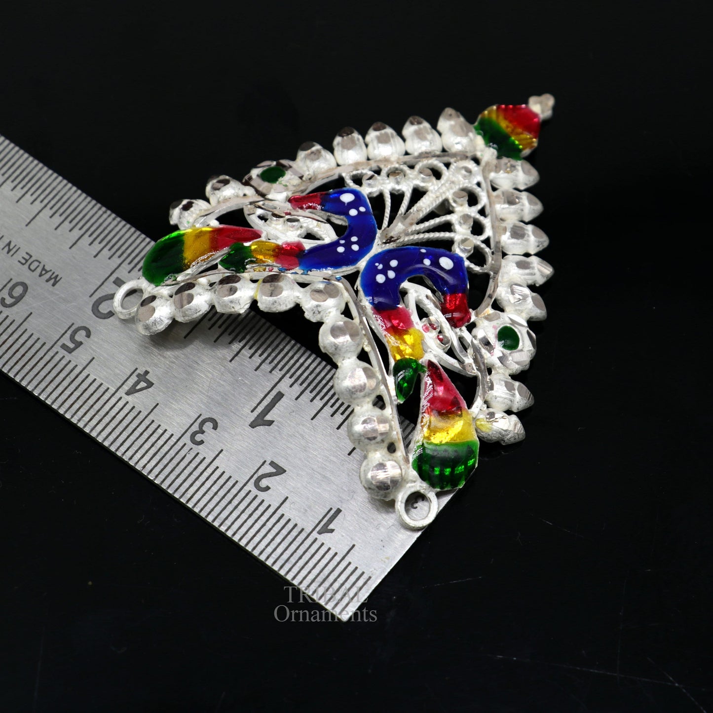 Baby krishna crown or mukut fabulous enamel peacock design 925 silver handmade idol krishna mukut gifting crawling krishna jewelry su721 - TRIBAL ORNAMENTS