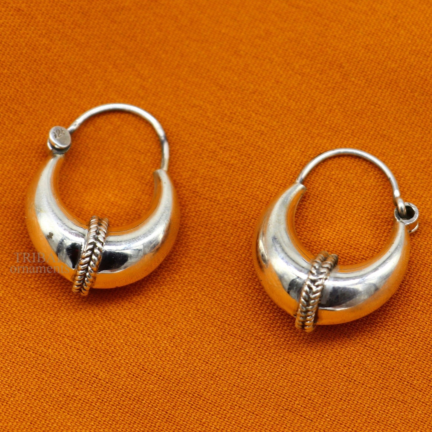 925 sterling silver Handmade vintage ethnic style hoops earrings Kundal unisex tribal stylish unique Bali jewelry from India ear1226 - TRIBAL ORNAMENTS