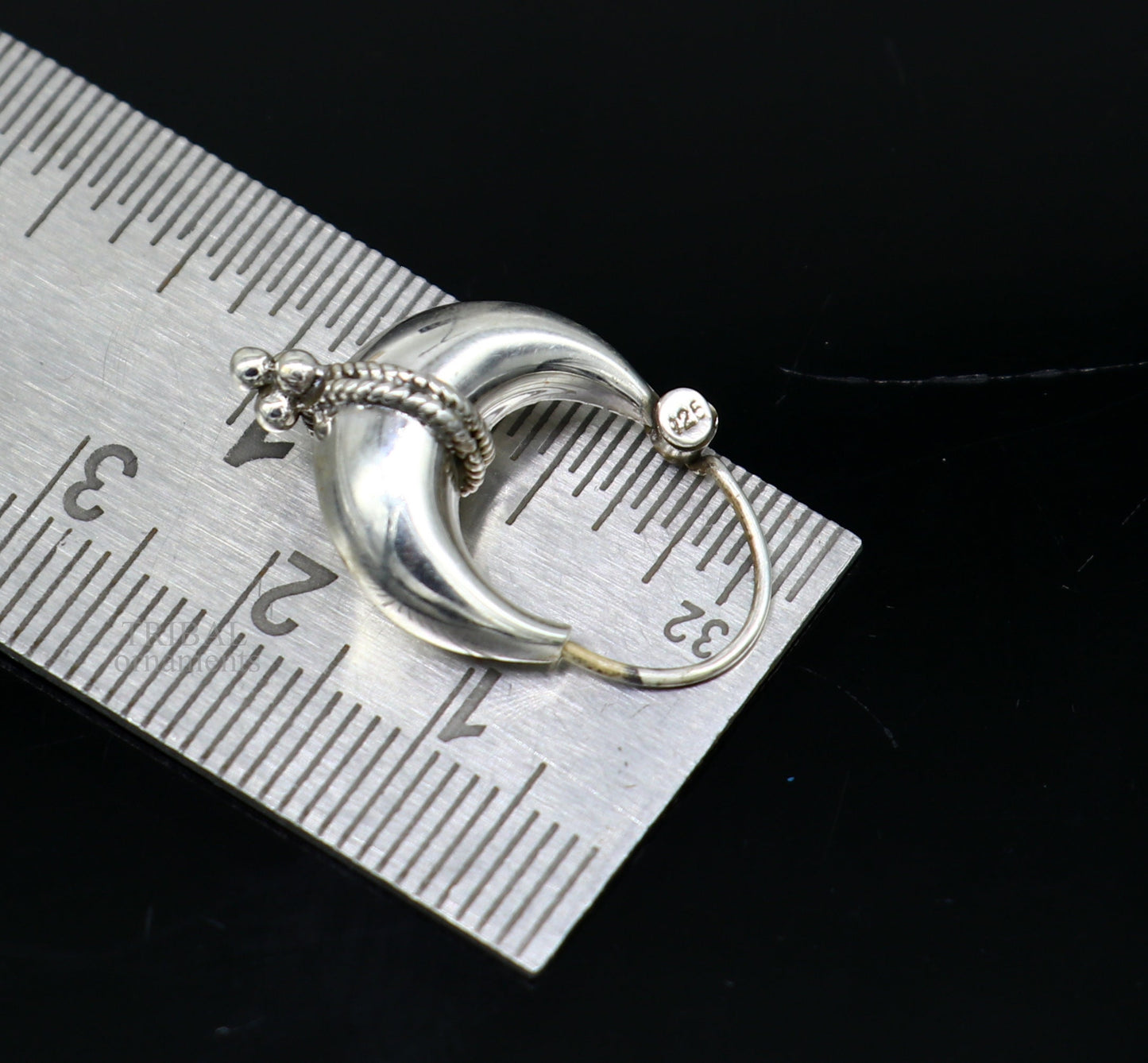 Exclusive 925 sterling silver Handmade vintage ethnic style hoops earrings Kundal unisex tribal stylish unique Bali jewelry India ear1236 - TRIBAL ORNAMENTS