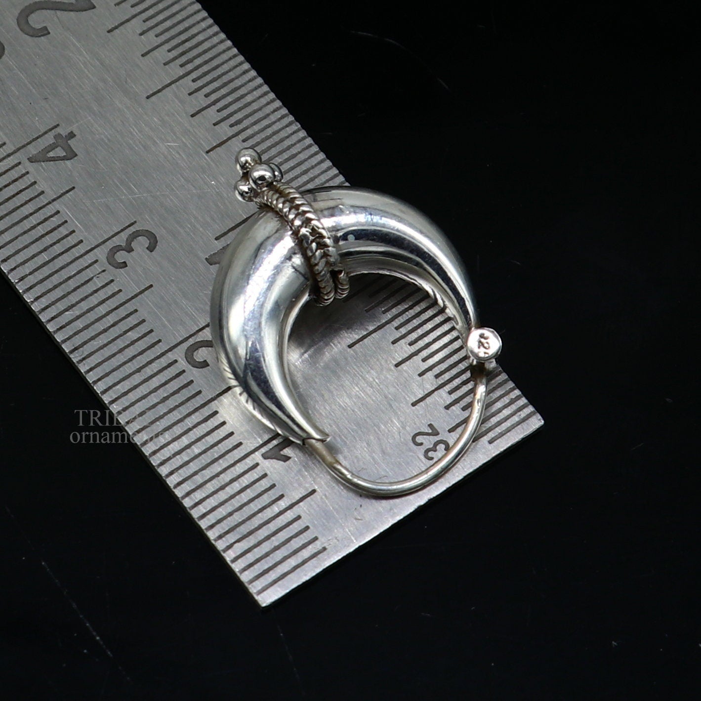 Exclusive 925 sterling silver Handmade vintage ethnic style hoops earrings Kundal unisex tribal stylish unique Bali jewelry India ear1230 - TRIBAL ORNAMENTS