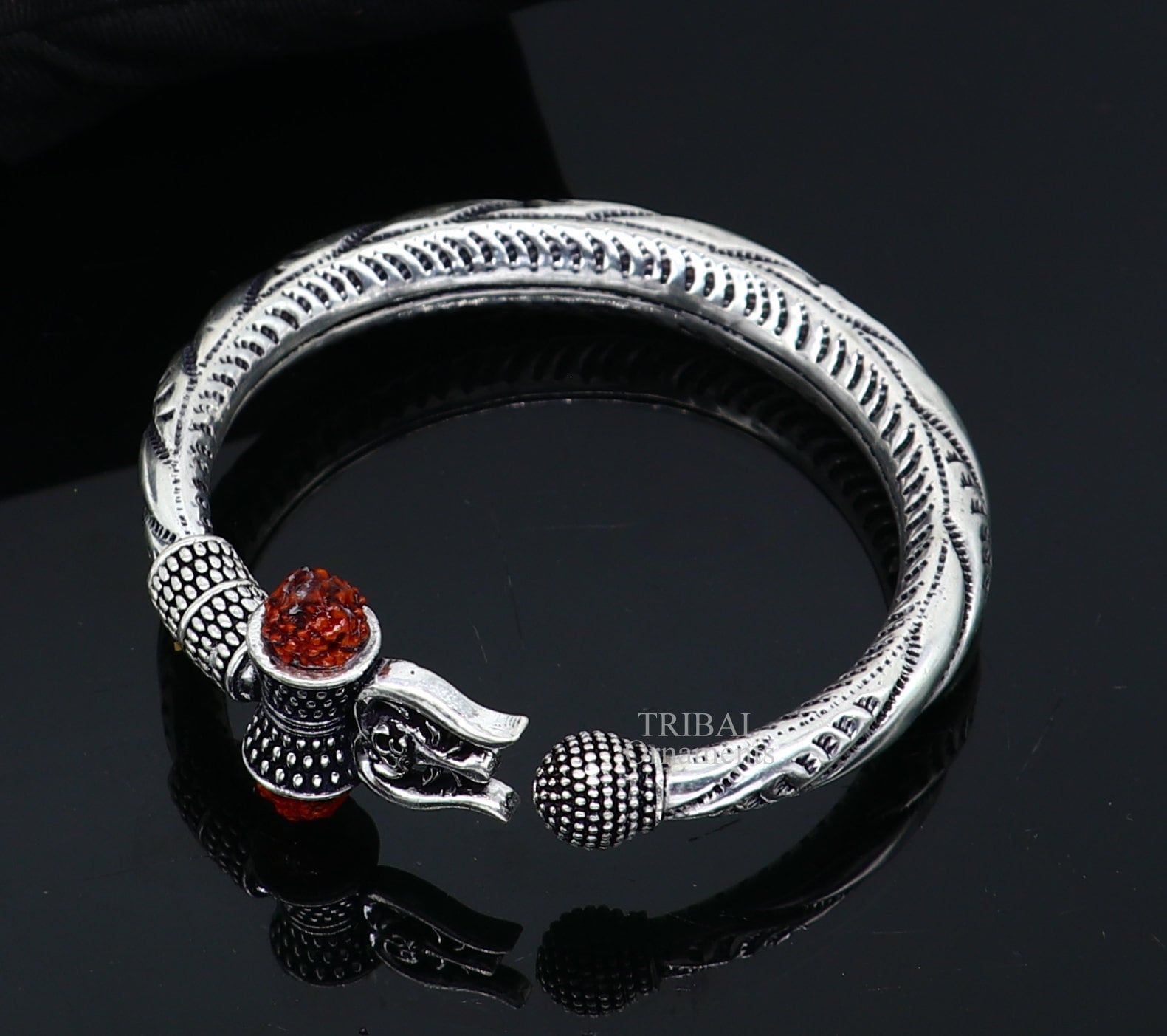925 sterling silver handmade lord shiva Babubali kada bangle bracelet, best Shiva trident Trishul kada, men's gifting jewelry RNSK474 - TRIBAL ORNAMENTS