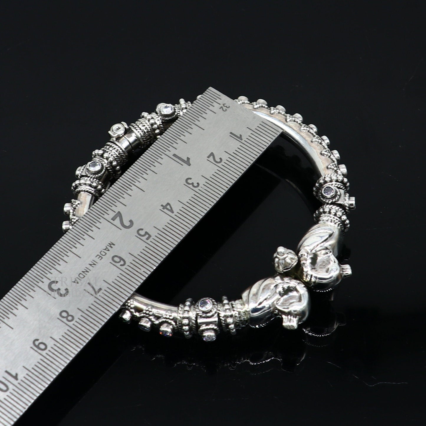 925 Sterling silver handmade vintage peacock design cubic zircon stone tribal ethnic belly dance bangle bracelet gifting kada Rnsk480 - TRIBAL ORNAMENTS