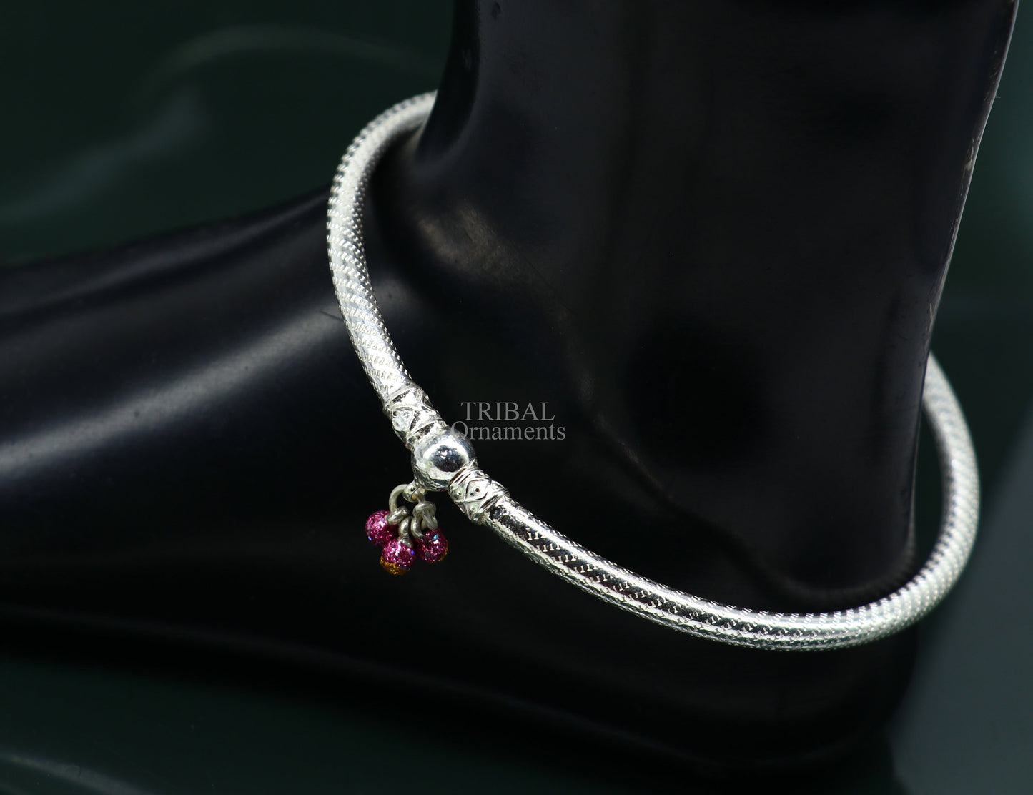 Traditional tribal ethnic sterling silver ankle jewelry, ankle bangle bracelet, ankle kada with bells, amazing belly dance jewelry nsfk55 - TRIBAL ORNAMENTS