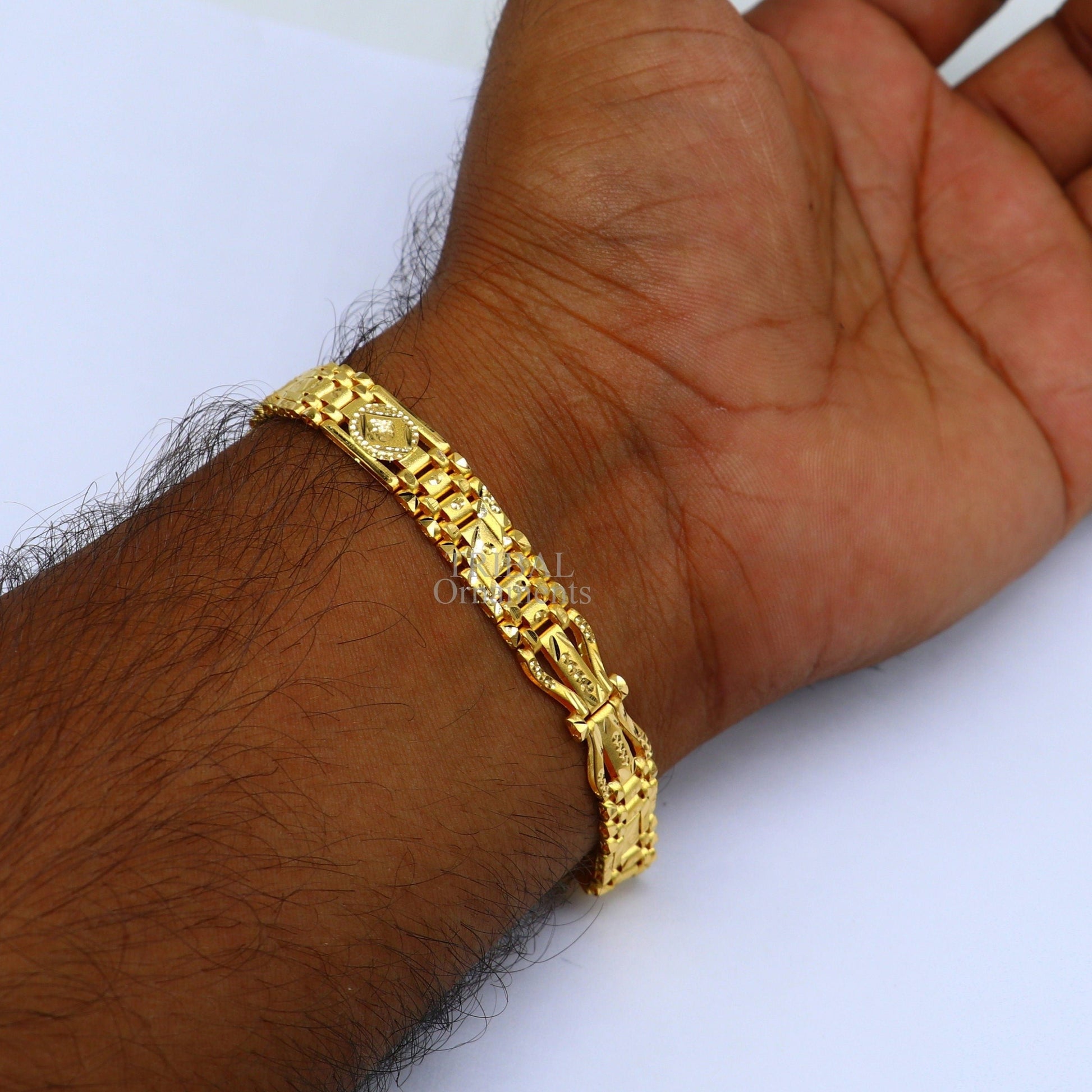 Amazing 22kt yellow gold handcrafted gorgeous design diamond cut designer flexible bracelet unique new stylish unisex bracelet jewelry gbr33 - TRIBAL ORNAMENTS
