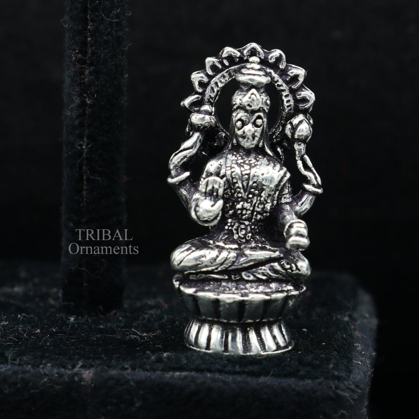 Pure 925 Sterling silver handmade Hindu Goddess Laxmi statue, puja article figurine, home décor Diwali puja articles gifting art509 - TRIBAL ORNAMENTS