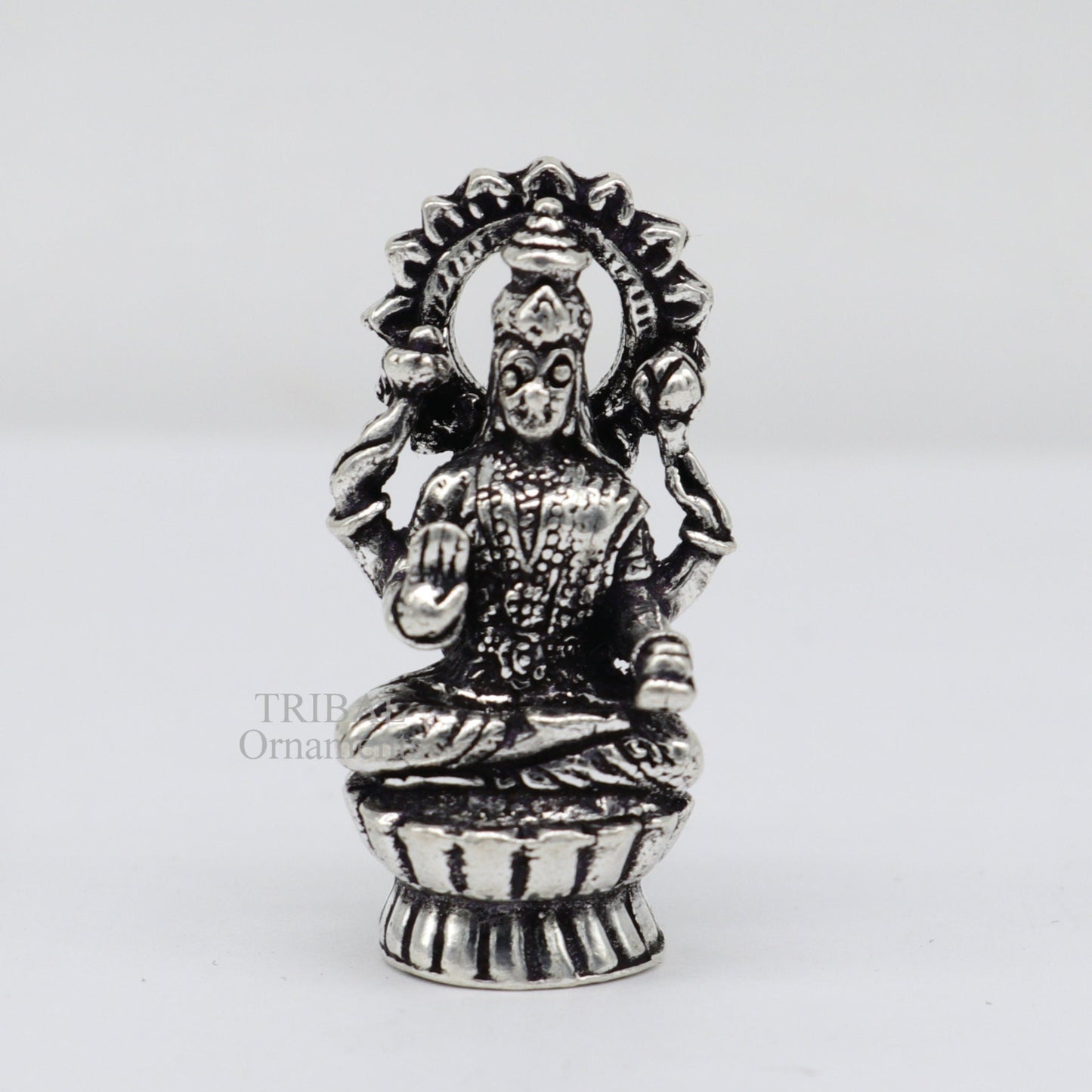 Pure 925 Sterling silver handmade Hindu Goddess Laxmi statue, puja article figurine, home décor Diwali puja articles gifting art509 - TRIBAL ORNAMENTS