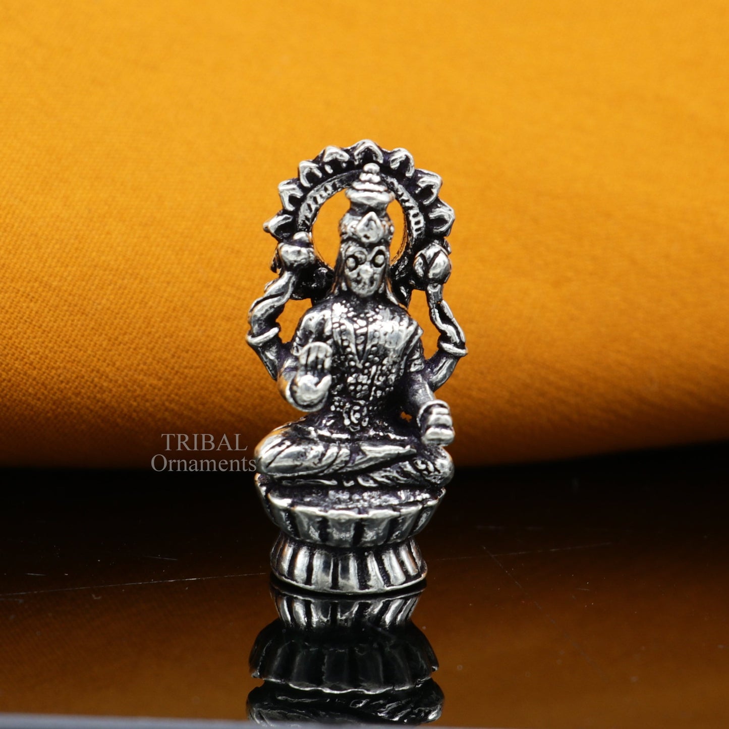 Pure 925 Sterling silver handmade Hindu Goddess Laxmi statue, puja article figurine, home décor Diwali puja articles gifting art509 - TRIBAL ORNAMENTS