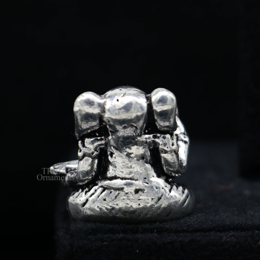 Exclusive stylish design 925 Sterling silver solid little Ganesha statue art, best puja figurine for home temple or your car, art511 - TRIBAL ORNAMENTS