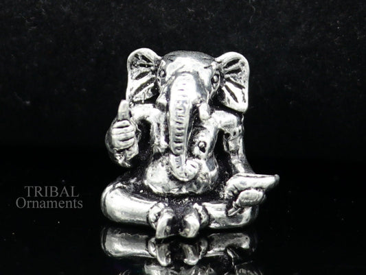 Exclusive stylish design 925 Sterling silver solid little Ganesha statue art, best puja figurine for home temple or your car, art511 - TRIBAL ORNAMENTS