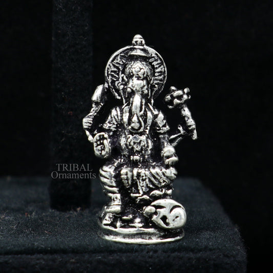 Divine 925 Sterling silver solid SMALL Ganesha statue art, best puja figurine for home temple or your car, art512 - TRIBAL ORNAMENTS