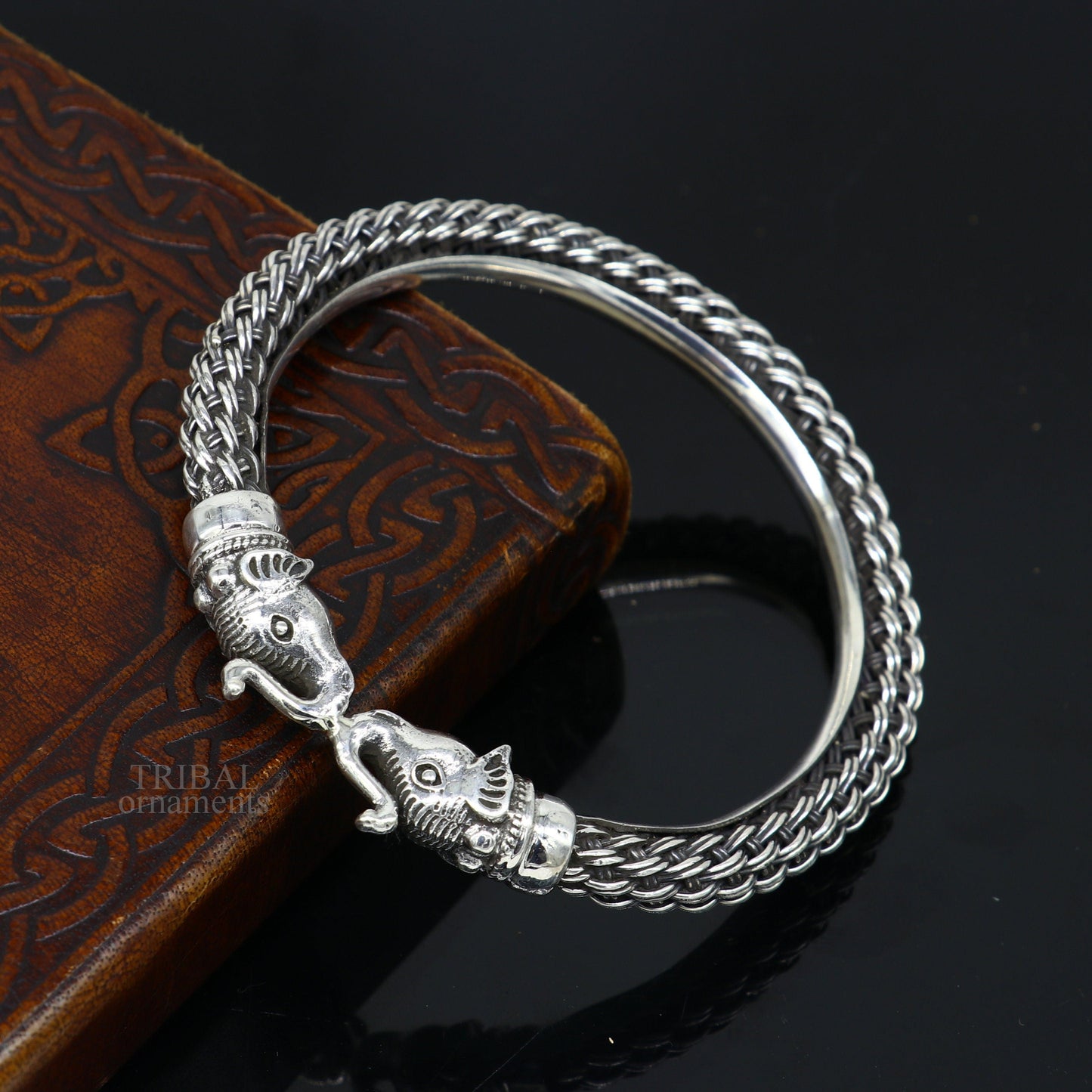 Vintage antique design handcrafted Vintage work 925 sterling silver elephant face bangle bracelet tribal jewelry best gifting Rnssk774 - TRIBAL ORNAMENTS