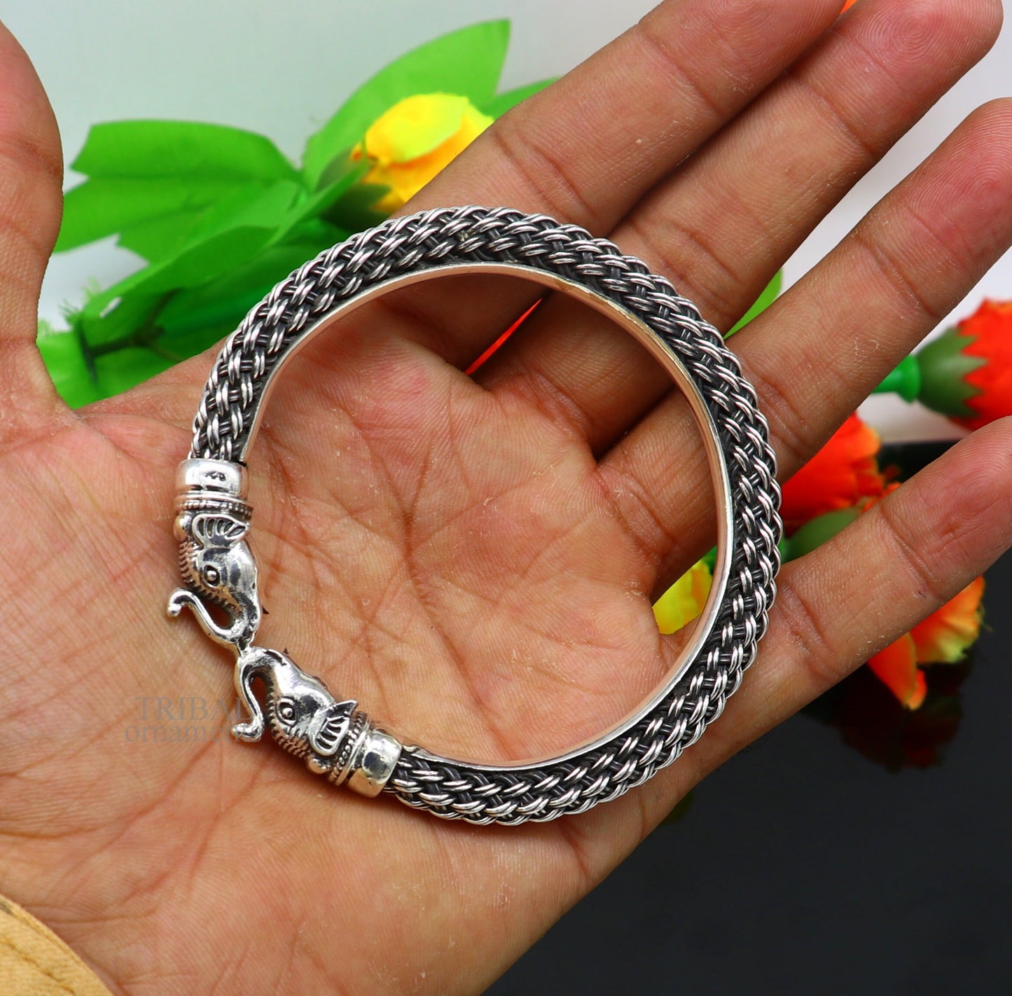 Vintage antique design handcrafted Vintage work 925 sterling silver elephant face bangle bracelet tribal jewelry best gifting Rnssk774 - TRIBAL ORNAMENTS