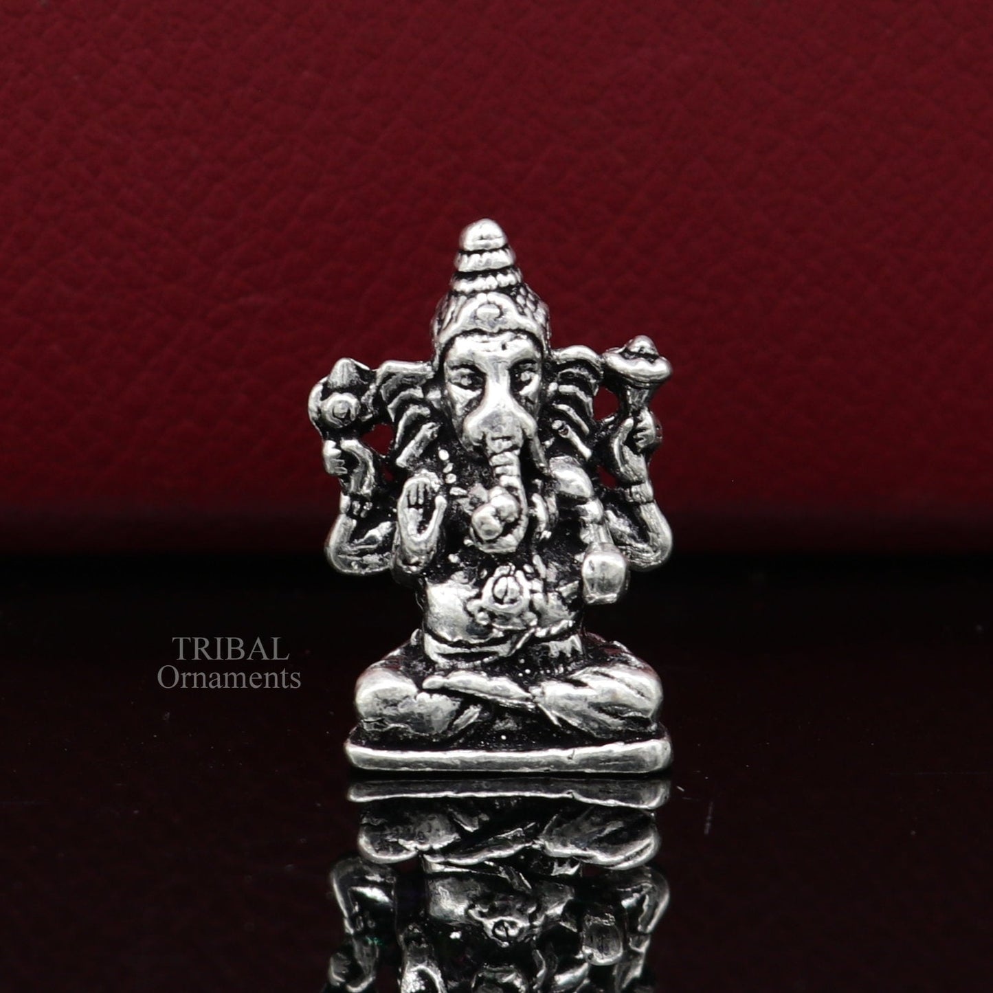925 Sterling silver Divine lord Ganesha statue art, best puja figurine for home temple for wealth and prosperity gift art art524 - TRIBAL ORNAMENTS