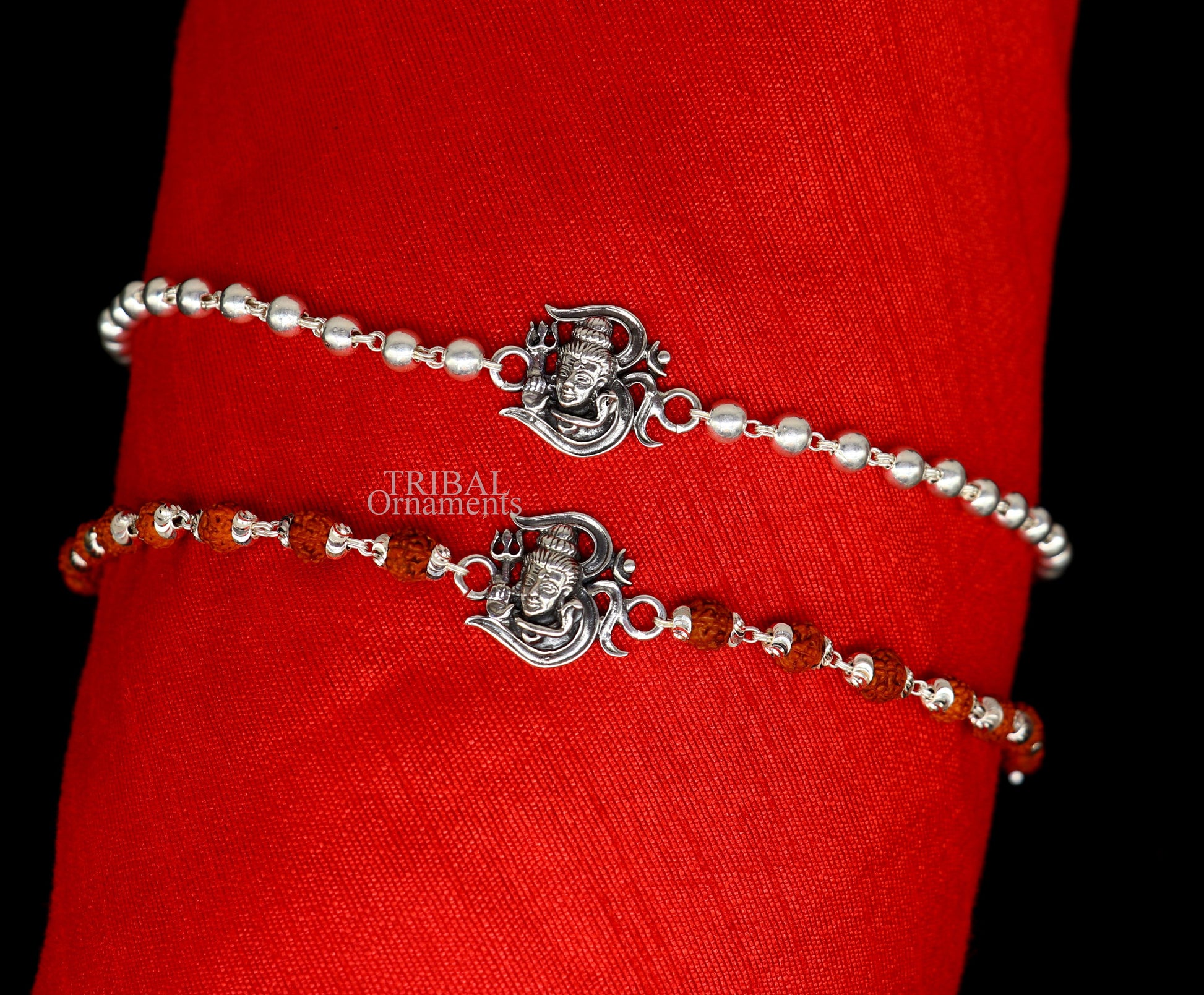Lord Shiva Rakhi 925 Sterling silver Rakhi bracelet Rrudrakha and silver beads best gift for your brother's for special gifting rk199 - TRIBAL ORNAMENTS