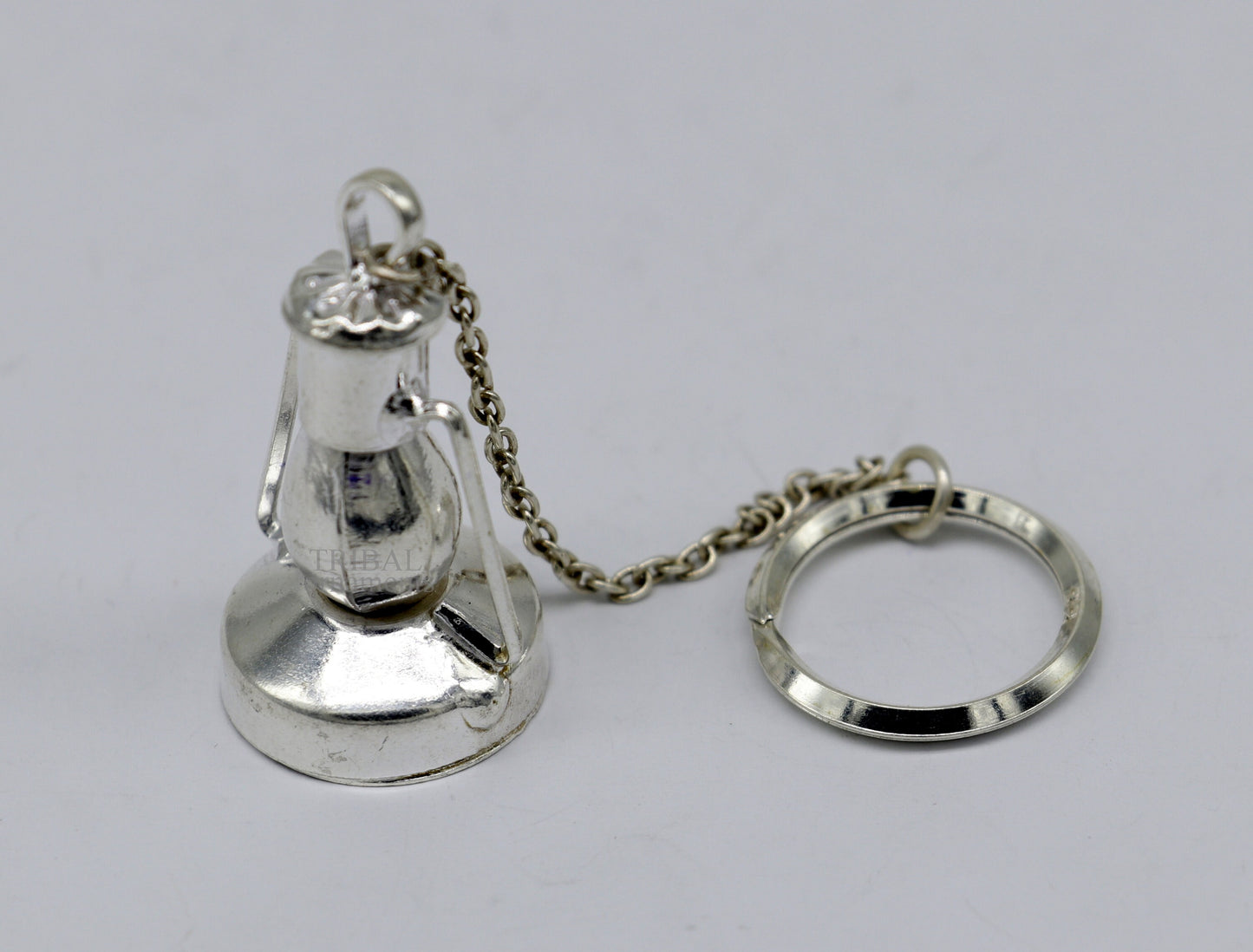 925 Sterling silver handmade vintage oil lamp(hariken) design solid key chain, royal gifting silver accessories unisex gift kch17 - TRIBAL ORNAMENTS