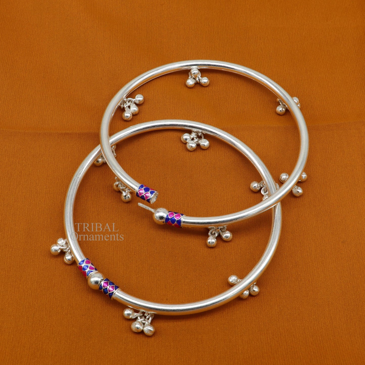925 sterling silver handmade amazing foot ankle plain bracelet kada with hanging noisy bells, belly dance jewelry from Rajasthan nsfk58 - TRIBAL ORNAMENTS