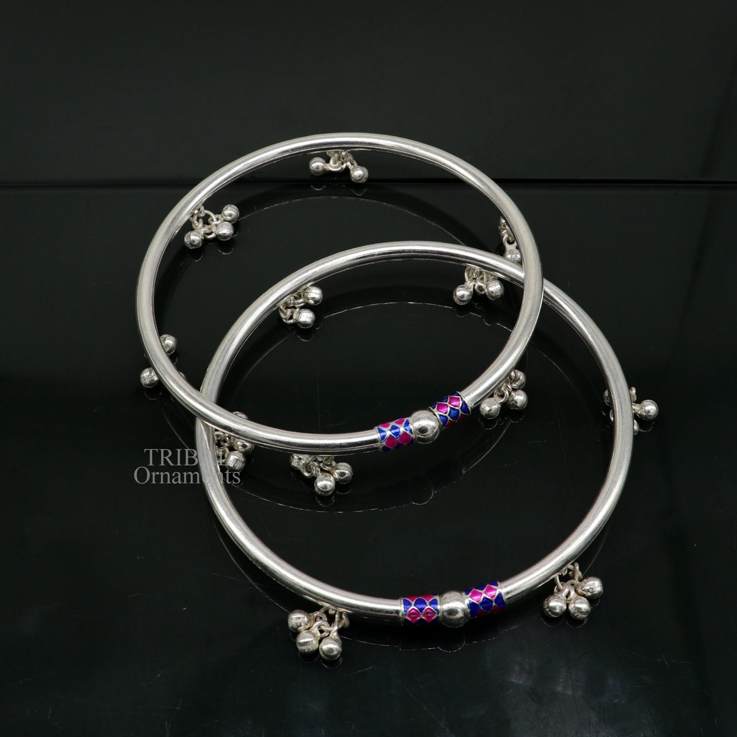 925 sterling silver handmade amazing foot ankle plain bracelet kada with hanging noisy bells, belly dance jewelry from Rajasthan nsfk58 - TRIBAL ORNAMENTS