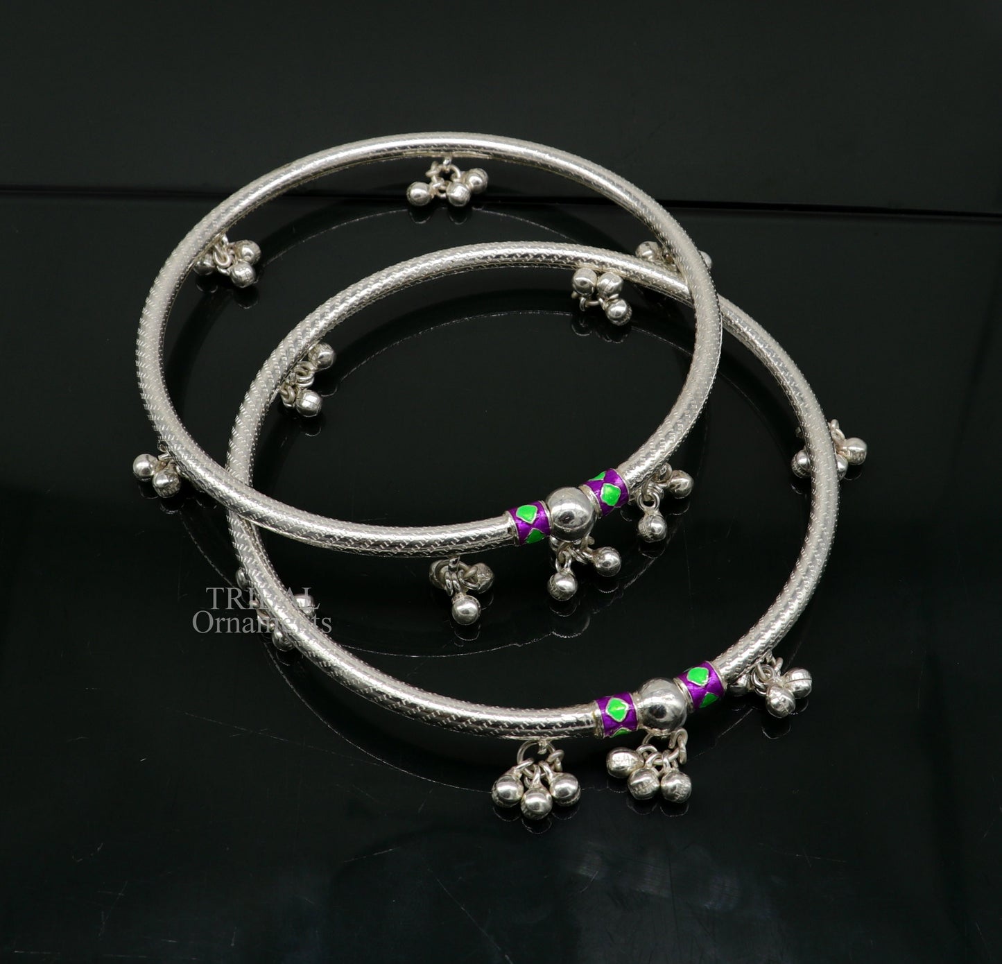 Sterling silver handmade gorgeous foot bangle bracelet kada, excellent jingling bells tribal customized anklet belly dance jewelry nsfk60 - TRIBAL ORNAMENTS