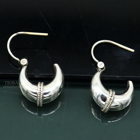 925 sterling silver Handmade vintage ethnic style hoops earrings Kundal unisex tribal stylish unique Bali jewelry from India ear1226 - TRIBAL ORNAMENTS