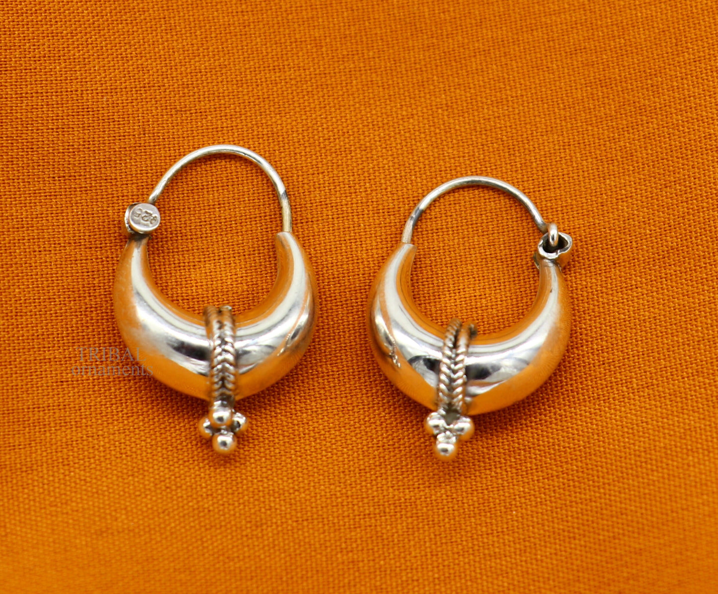 Exclusive 925 sterling silver Handmade vintage ethnic style hoops earrings Kundal unisex tribal stylish unique Bali jewelry India ear1236 - TRIBAL ORNAMENTS