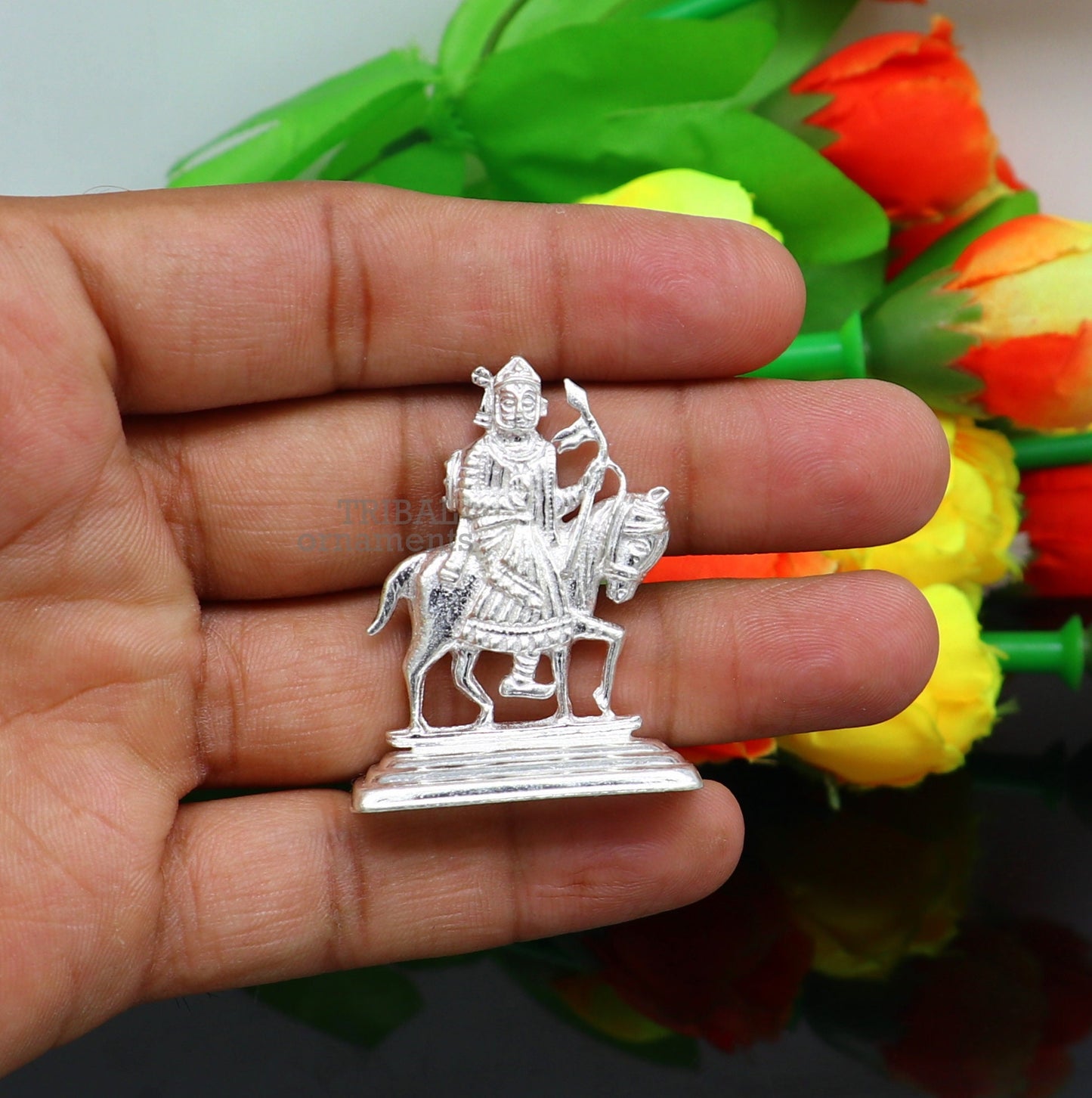 solid sterling silver handmade Tribal deity lord Ramdevji runicha best home or vehicle silver article statue su737 - TRIBAL ORNAMENTS