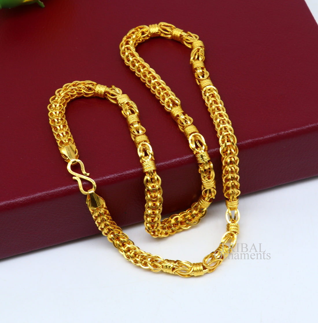 22kt yellow gold handmade customized design stylish byzantine chain necklace, best gifting unisex chain, hallmarked chain necklace ch549 - TRIBAL ORNAMENTS