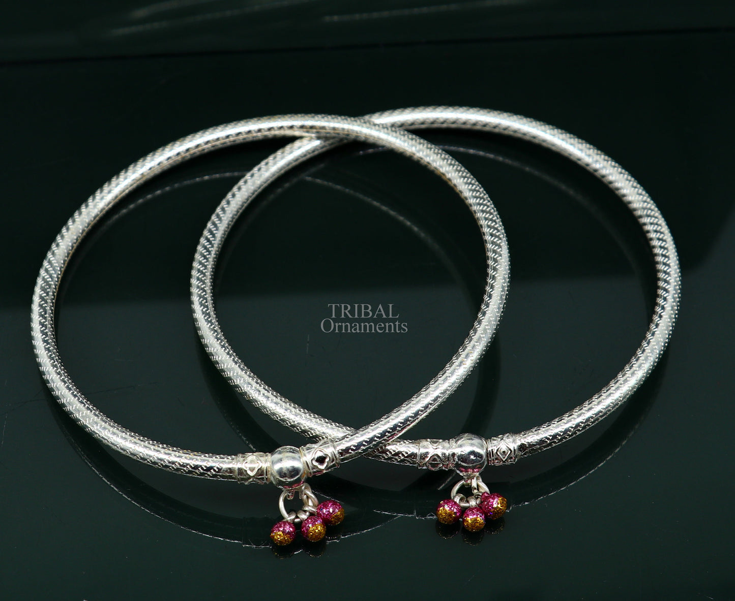 Traditional tribal ethnic sterling silver ankle jewelry, ankle bangle bracelet, ankle kada with bells, amazing belly dance jewelry nsfk55 - TRIBAL ORNAMENTS