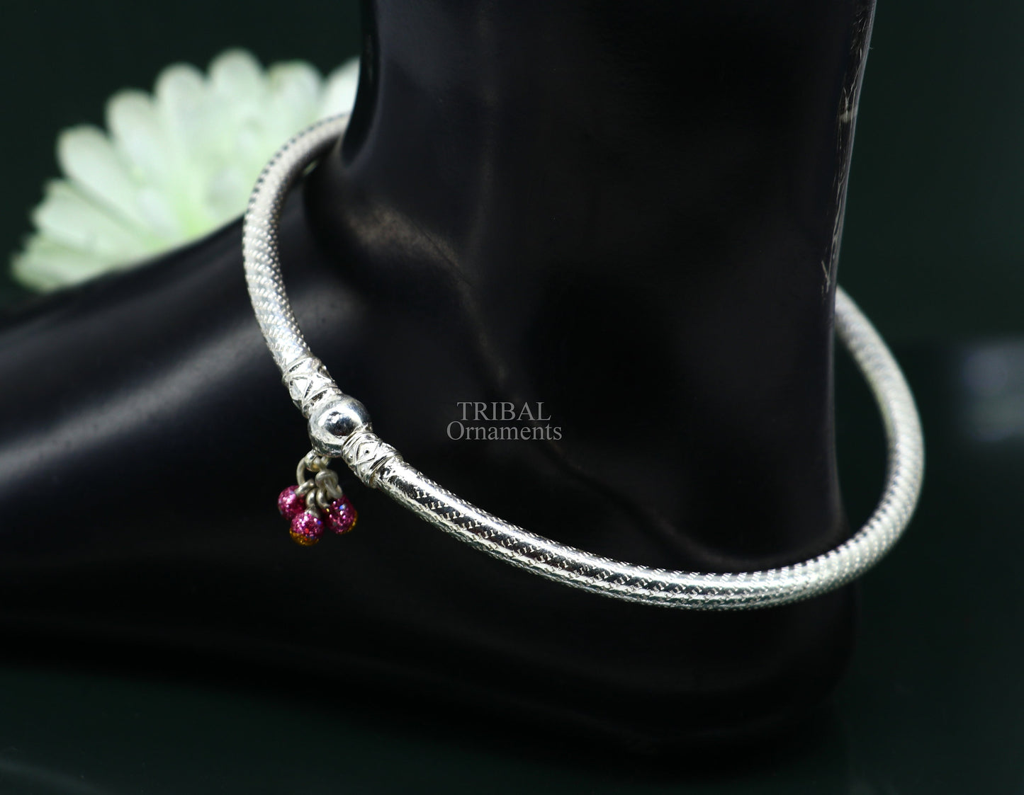 Traditional tribal ethnic sterling silver ankle jewelry, ankle bangle bracelet, ankle kada with bells, amazing belly dance jewelry nsfk55 - TRIBAL ORNAMENTS