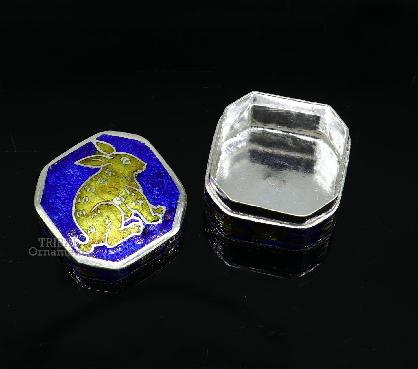 925 sterling silver trinket box, kajal box/casket box bridal polygon shape sindur box collection, container box, eyeliner box gifting stb367 - TRIBAL ORNAMENTS
