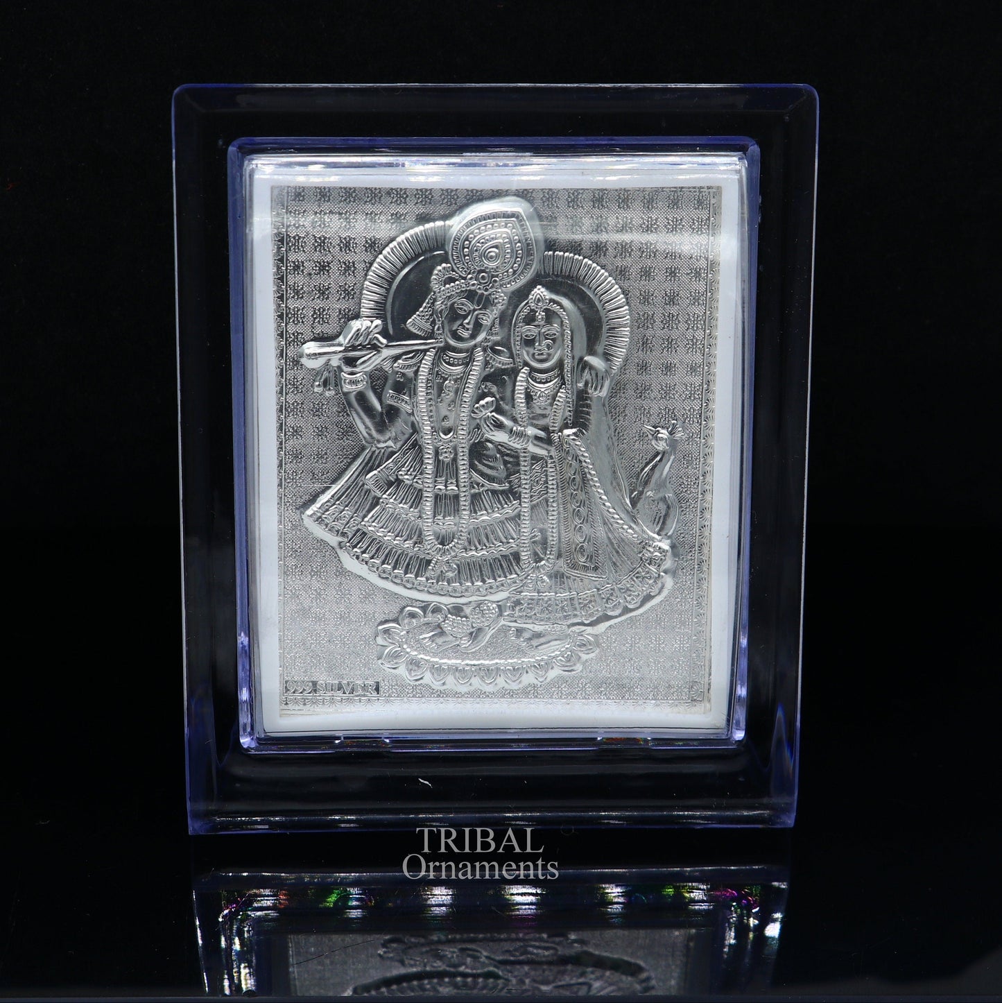 999 fine silver Lord Krishna and Radha frame, best light weight gifting puja article from india su747 - TRIBAL ORNAMENTS