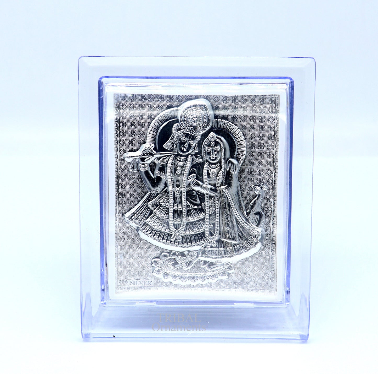 999 fine silver Lord Krishna and Radha frame, best light weight gifting puja article from india su747 - TRIBAL ORNAMENTS