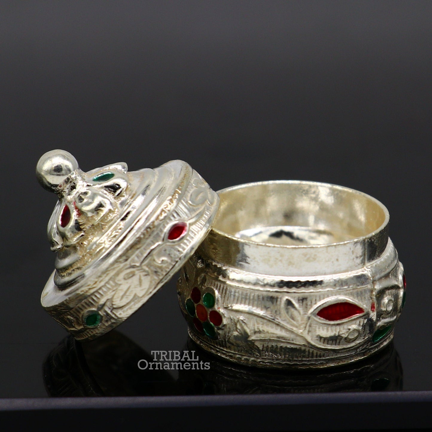 925 sterling silver trinket box, kajal box/casket box bridal enamel jewelry box collection, container box, eyeliner box gifting art stb369 - TRIBAL ORNAMENTS