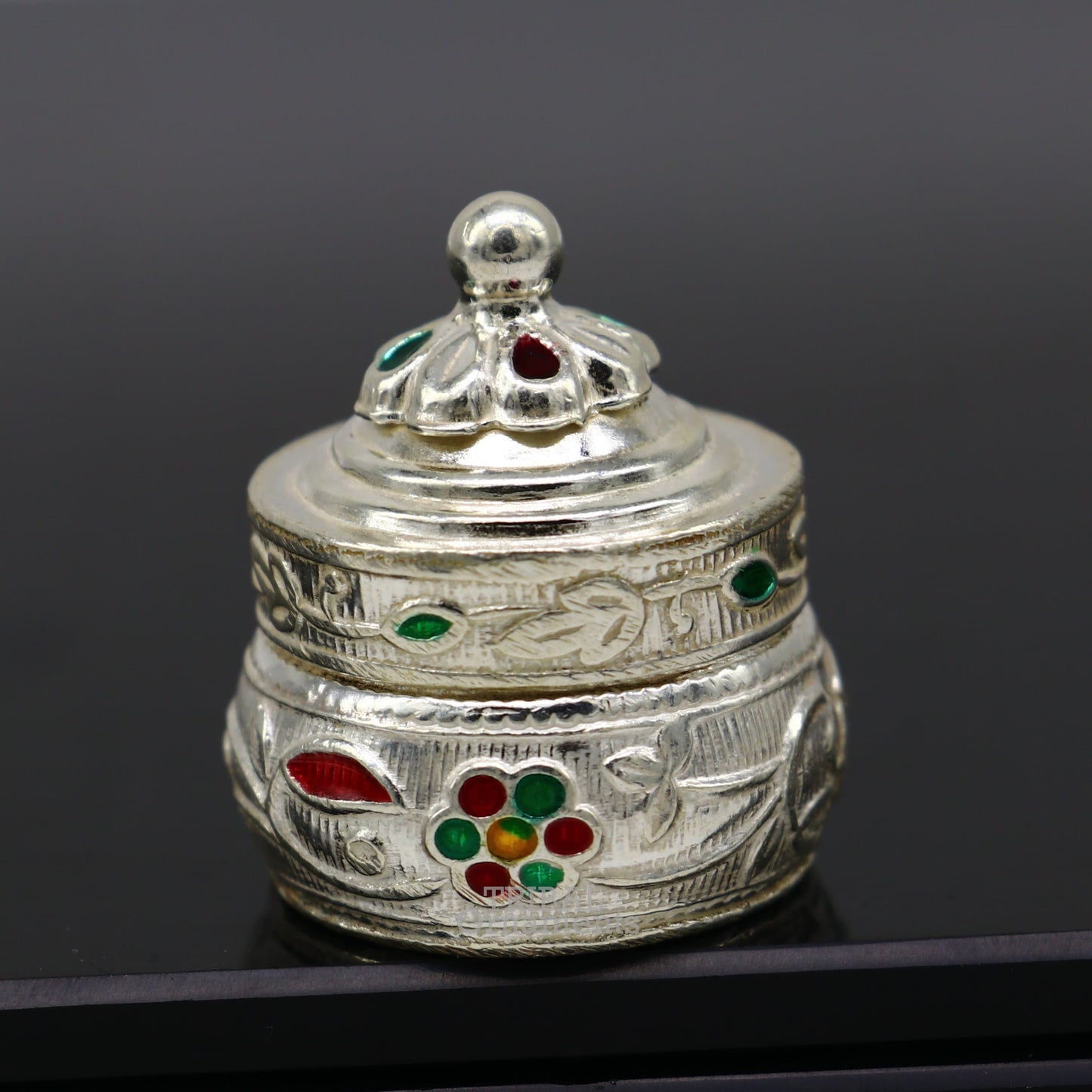 925 sterling silver trinket box, kajal box/casket box bridal enamel jewelry box collection, container box, eyeliner box gifting art stb369 - TRIBAL ORNAMENTS