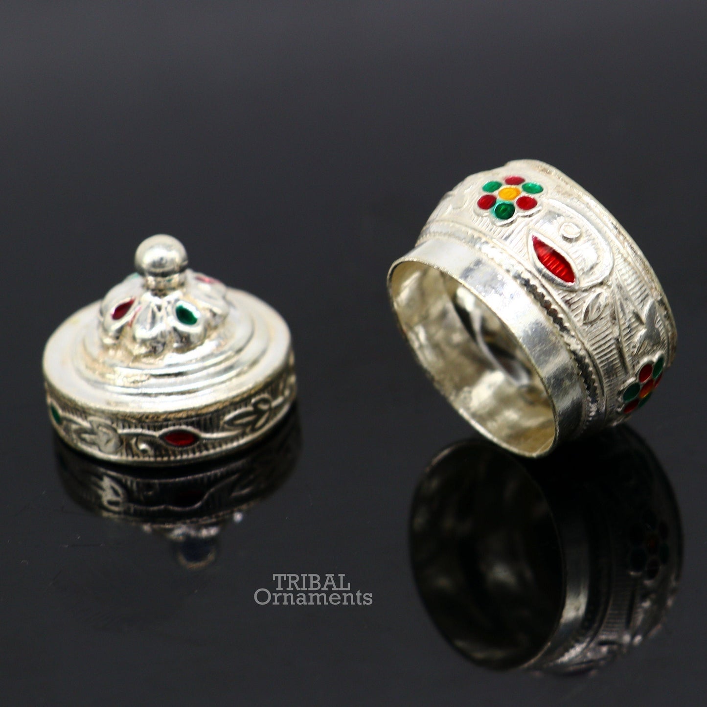 925 sterling silver trinket box, kajal box/casket box bridal enamel jewelry box collection, container box, eyeliner box gifting art stb369 - TRIBAL ORNAMENTS