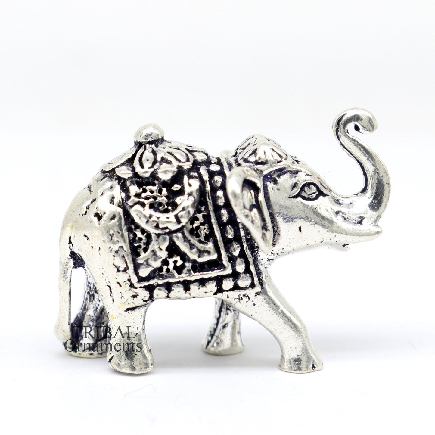 Solid 925 Sterling silver Kandrai work Nakshi design customized Elephant statue, puja article figurine, home décor Diwali puja gift art500 - TRIBAL ORNAMENTS