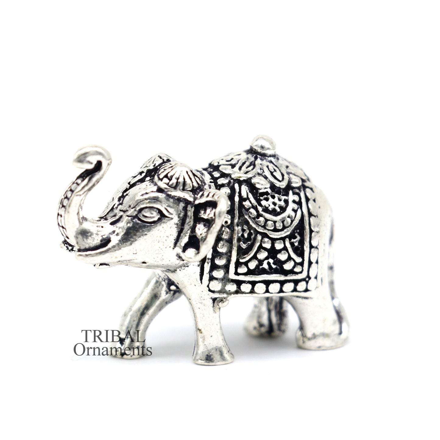 Solid 925 Sterling silver Kandrai work Nakshi design customized Elephant statue, puja article figurine, home décor Diwali puja gift art500 - TRIBAL ORNAMENTS