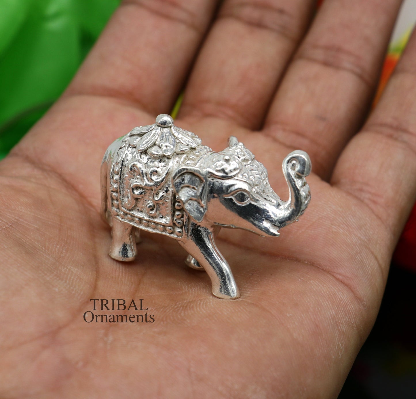 Divine 925 sterling silver handmade work small elephant for home temple for wealth and prosperity art501 - TRIBAL ORNAMENTS
