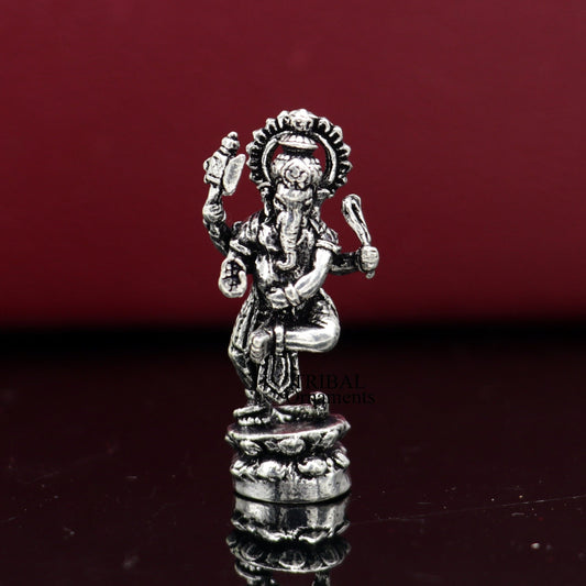 925 Sterling silver Lord Ganesh Idol small dancing style statue Figurine, handcrafted Lord Ganesh statue sculpture Diwali puja gift art505 - TRIBAL ORNAMENTS