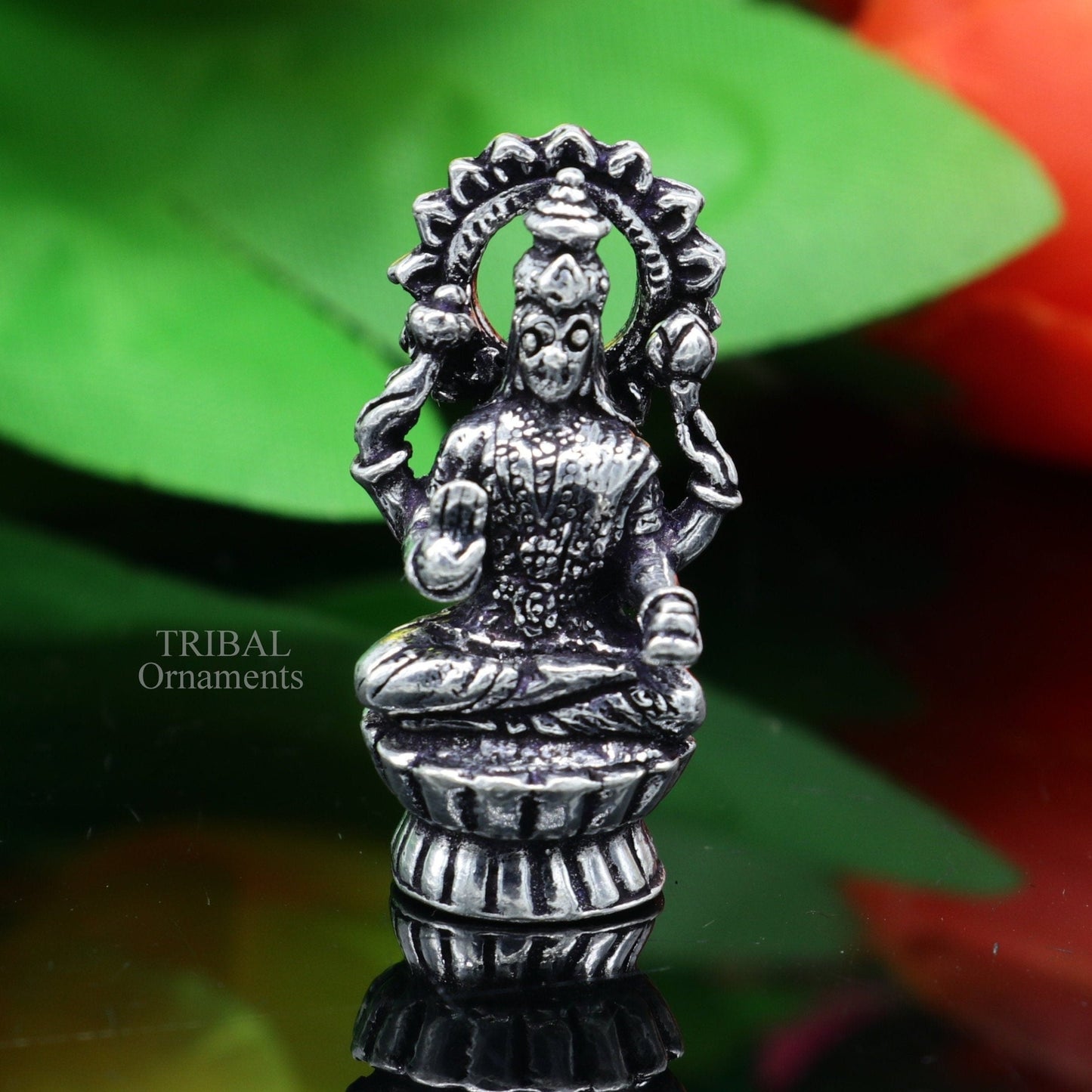 Pure 925 Sterling silver handmade Hindu Goddess Laxmi statue, puja article figurine, home décor Diwali puja articles gifting art509 - TRIBAL ORNAMENTS